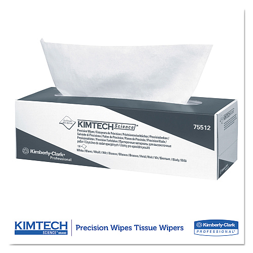 Kimtech Precision Wipers, POP-UP Box, 1-Ply, 11.8 x 11.8, Unscented, White, 196/Box, 15 Boxes/Carton (75512)
