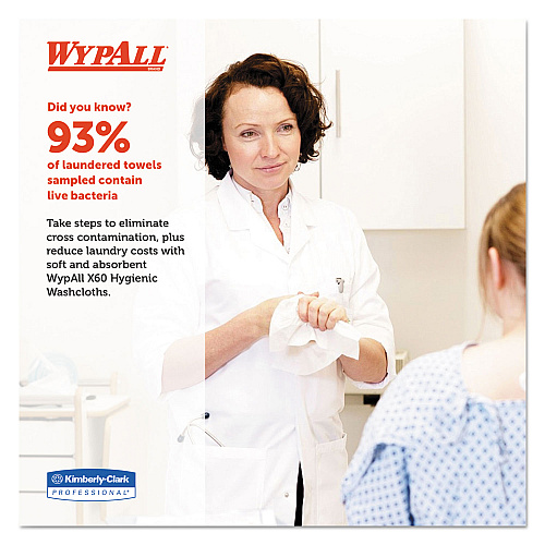 WypAll General Clean X60 Cloths, 1/4 Fold, 12.5 x 10, White, 70/Pack, 8 Packs/Carton (41083)