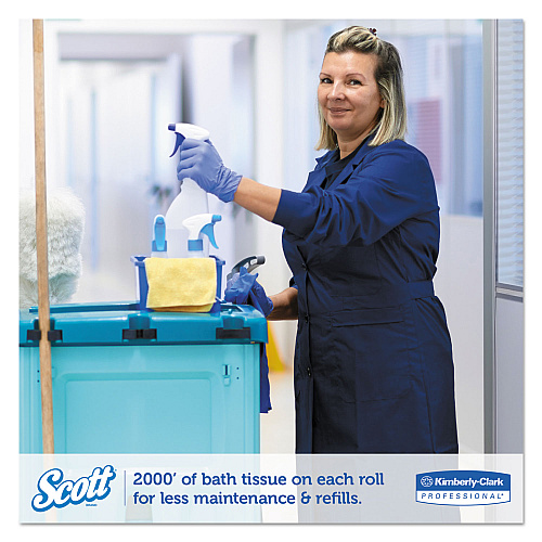Scott Essential JRT Extra Long Bathroom Tissue, Septic Safe, 2-Ply, White, 3.55" x 2,000 ft, 6 Rolls/Carton (07827)