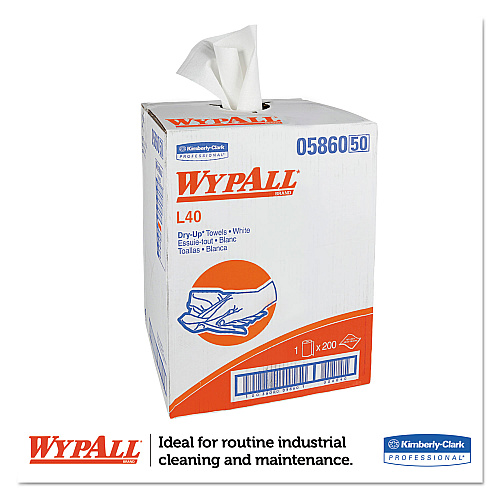 WypAll L40 Towels, Dry Up Towels, 19.5 x 42, White, 200 Towels/Roll (05860)