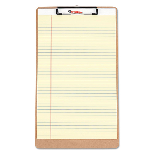 Universal Hardboard Clipboard with Low-Profile Clip, 0.5" Clip Capacity, Holds 8.5 x 14 Sheets, Brown, 3/Pack (UNV05563)