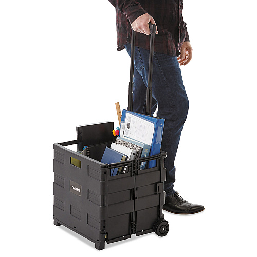 Universal Collapsible Mobile Storage Crate, Plastic, 18.25 x 15 x 18.25 to 39.37, Black (UNV14110)