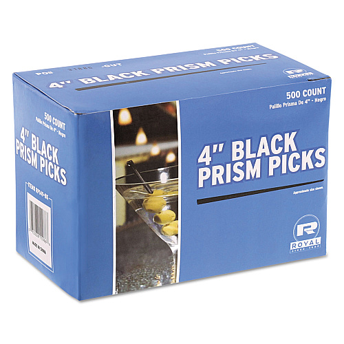 AmerCareRoyal Prism Picks, Plastic, 4", Black, 500/Box, 5 Boxes/Carton (RP1494BK)