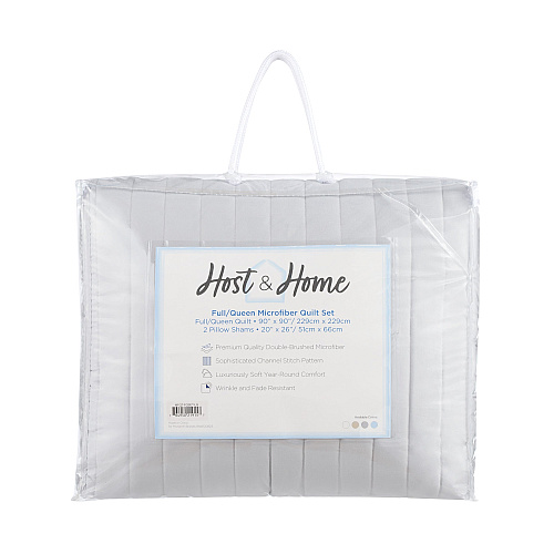 Host & Home Brushed Microfiber Quilt Set - Queen, Light Gray - 1 Set (P-MFQT-FQSET-LG)