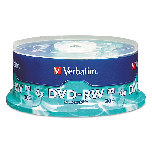 Verbatim DVD-RW Rewritable Disc, 4.7 GB, 4x, Spindle, Silver, 30/Pack (95179)