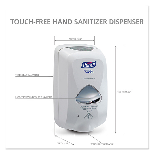 PURELL TFX Touch Free Dispenser, 1,200 mL, 6.5 x 4.5 x 10.58, Dove Gray (272012)