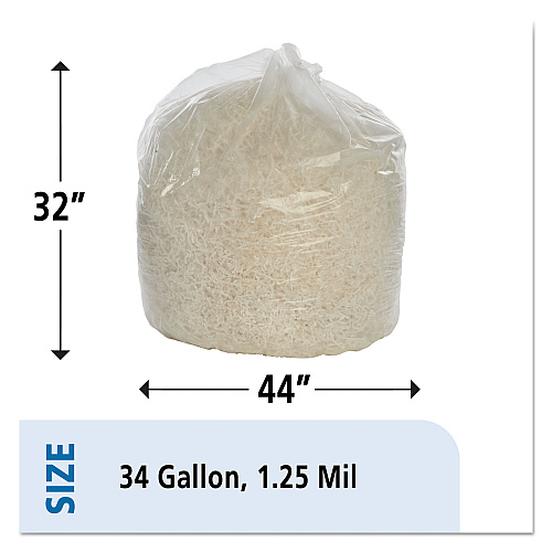 AbilityOne 8105011506256, SKILCRAFT Maximum Performance Trash Can Liner, 34 gal, 1.25 mil, 32" x 44", Clear, 125/Box