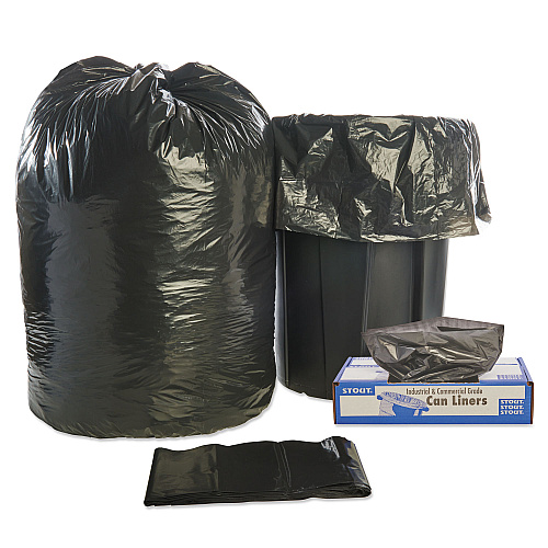 Stout by Envision Total Recycled Content Plastic Trash Bags, 56 gal, 1.5 mil, 43" x 49", Black/Brown, 100/Carton (T4349B15)