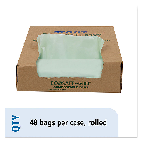 Stout by Envision EcoSafe-6400 Bags, 30 gal, 1.1 mil, 30" x 39", Green, 48/Box (E3039E11)