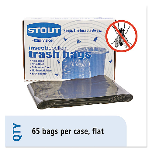 Stout by Envision Insect-Repellent Trash Bags, 55 gal, 2 mil, 37" x 52", Black, 65/Box (P3752K20)