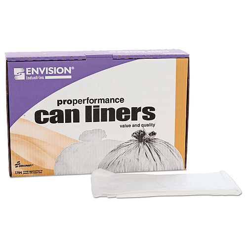 AbilityOne 8105015171353, SKILCRAFT Low-Density Trash Can Liners, 33 gal, 0.8 mil, 33" x 39", Clear, Flat Pack, 250/Box