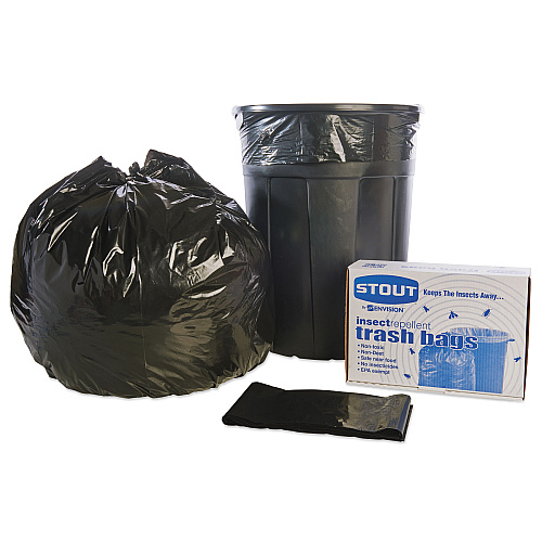 Stout by Envision Insect-Repellent Trash Bags, 55 gal, 2 mil, 37" x 52", Black, 65/Box (P3752K20)