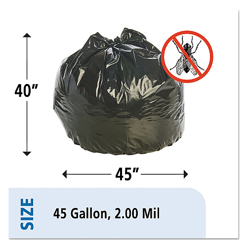 AbilityOne 8105015346819, SKILCRAFT Insect Repellent Trash Bags, 45 gal, 2 mil, 40" x 45", Black, Flat Pack, 65/Box