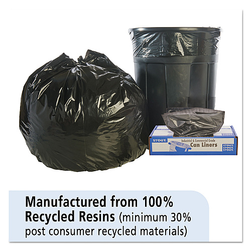 Stout by Envision Total Recycled Content Plastic Trash Bags, 45 gal, 1.5 mil, 40" x 48", Black/Brown, 100/Carton (T4048B15)