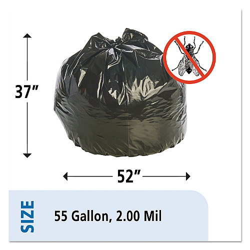 Stout by Envision Insect-Repellent Trash Bags, 55 gal, 2 mil, 37" x 52", Black, 65/Box (P3752K20)
