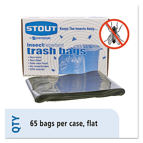 Stout by Envision Insect-Repellent Trash Bags, 45 gal, 2 mil, 40" x 45", Black, 65/Box (P4045K20)