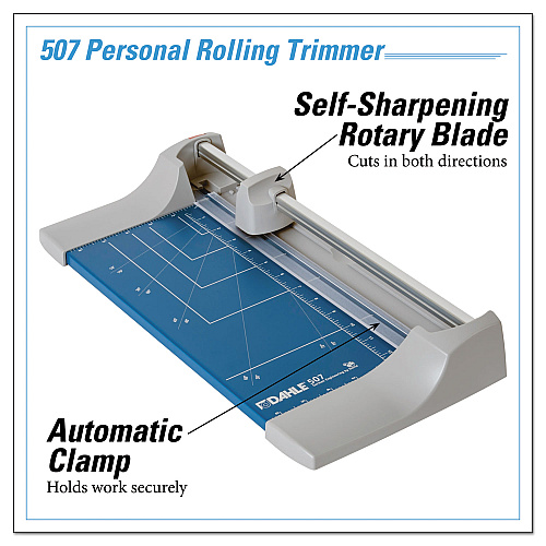 Dahle Rolling/Rotary Paper Trimmer/Cutter, 7 Sheets, 12" Cut Length, Metal Base, 8.25 x 17.38 (507)