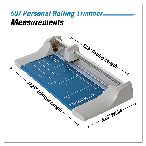 Dahle Rolling/Rotary Paper Trimmer/Cutter, 7 Sheets, 12" Cut Length, Metal Base, 8.25 x 17.38 (507)