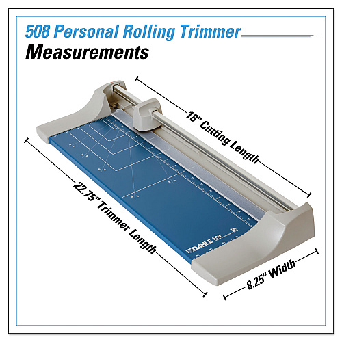 Dahle Rolling/Rotary Paper Trimmer/Cutter, 7 Sheets, 18" Cut Length, Metal Base, 8.25 x 22.88 (508)