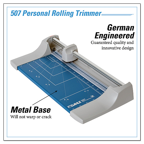 Dahle Rolling/Rotary Paper Trimmer/Cutter, 7 Sheets, 12" Cut Length, Metal Base, 8.25 x 17.38 (507)