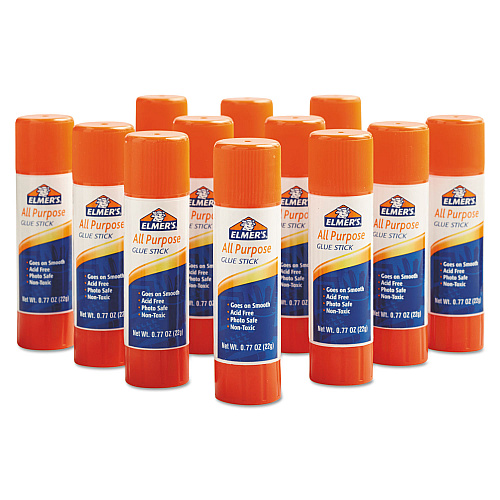 Elmer's Disappearing Glue Stick, 0.77 oz, Applies White, Dries Clear, 12/Pack (E517)