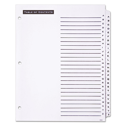 Office Essentials Table 'n Tabs Dividers, 26-Tab, A to Z, 11 x 8.5, White, White Tabs, 1 Set (11676)