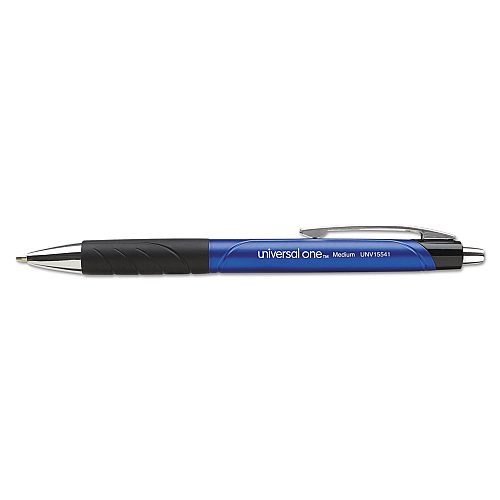 Universal Comfort Grip Ballpoint Pen, Retractable, Medium 1 mm, Blue Ink, Blue/Black Barrel, Dozen (UNV15541)