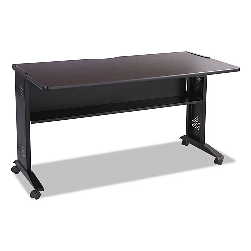 Safco Mobile Computer Desk with Reversible Top, 53.5" x 28" x 30", Mahogany/Medium Oak/Black (1933)