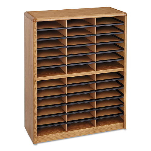 Safco Steel/Fiberboard Literature Sorter, 36 Compartments, 32.25 x 13.5 x 38, Oak (7121MO)