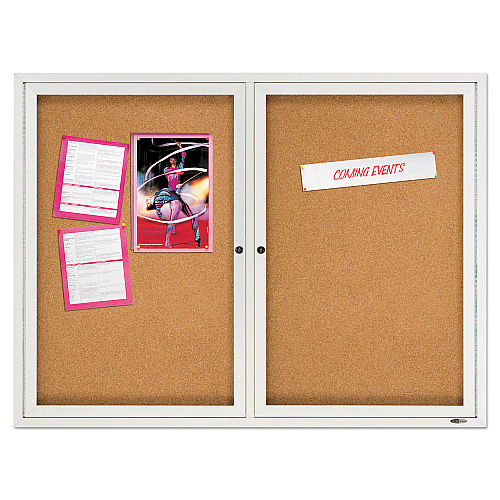 Quartet Enclosed Cork Bulletin Board, Cork/Fiberboard, 48 x 36, Tan Surface, Silver Aluminum Frame (2124)