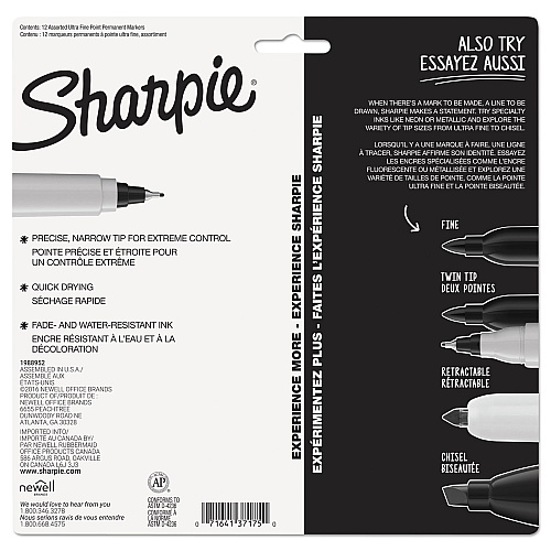 Sharpie Ultra Fine Tip Permanent Marker, Ultra-Fine Needle Tip, Assorted Colors, Dozen (37175PP)