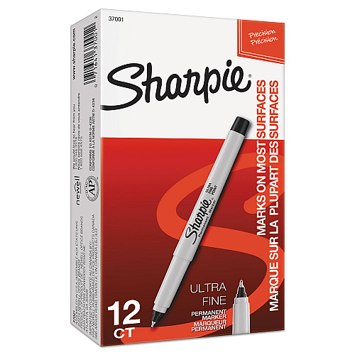 Sharpie Ultra Fine Tip Permanent Marker, Ultra-Fine Needle Tip, Black, Dozen (37001B)