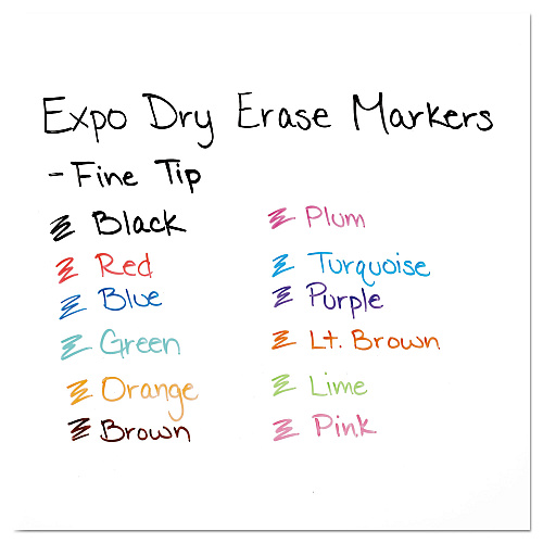 EXPO Low-Odor Dry Erase Marker Office Value Pack, Fine Bullet Tip, Assorted Colors, 36/Pack (2003893)