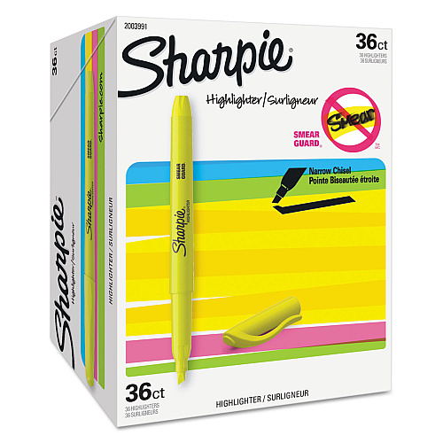 Sharpie Pocket Style Highlighter Value Pack, Yellow Ink, Chisel Tip, Yellow Barrel, 36/Pack (2003991)