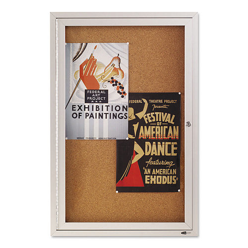 Quartet Enclosed Indoor Cork Bulletin Board with One Hinged Door, 24 x 36, Tan Surface, Silver Aluminum Frame (2363)