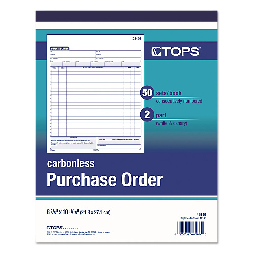 TOPS Purchase Order Book, 22 Lines, Two-Part Carbonless, 8.38 x 10.19, 50 Forms Total (46146)