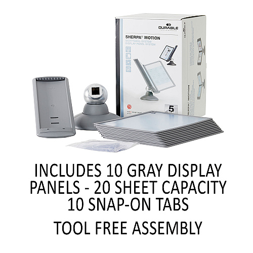 Durable SHERPA Motion Desk Reference System, 10 Panels, Gray Borders (553937)