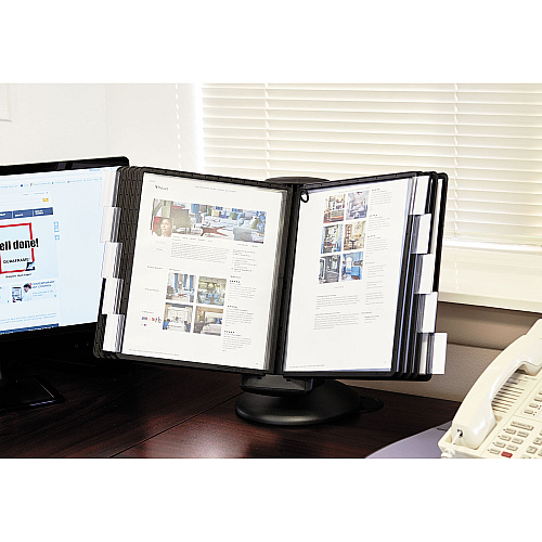 Durable SHERPA Motion Desk Reference System, 10 Panels, Black Borders (553901)