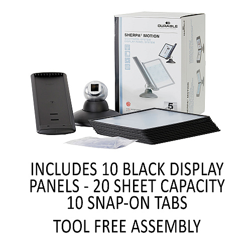 Durable SHERPA Motion Desk Reference System, 10 Panels, Black Borders (553901)