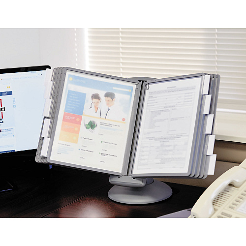 Durable SHERPA Motion Desk Reference System, 10 Panels, Gray Borders (553937)