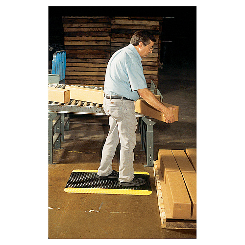 Crown Mats Mats Mats Industrial Deck Plate Anti-Fatigue Mat, Vinyl, 24 x 36, Black/Yellow Border (CD0023YB)