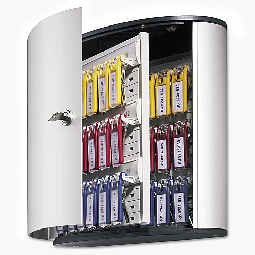 Durable Locking Key Cabinet, 36-Key, Brushed Aluminum, Silver, 11.75 x 4.63 x 11 (195223)