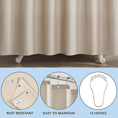Host & Home Poly Shower Curtain Set 72x72 Raindrop Almond Milk - Case Of 12 (SCSET-7272-BG)