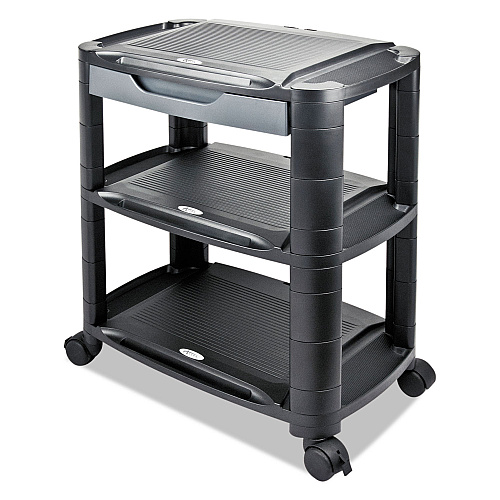 Alera 3-in-1 Cart/Stand, Plastic, 3 Shelves, 1 Drawer, 100 lb Capacity, 21.63" x 13.75" x 24.75", Black/Gray (ALEU3N1BL)