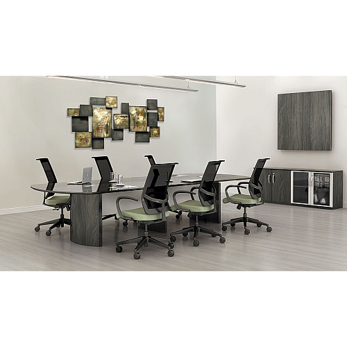 Safco Medina Conference Table Top, Half-Section, Boat, 72w x 48d, Gray Steel 1" Height x 72" Width x 48" Depth - Beveled Edge - Finish: Gray Steel Laminate, Silver - Stain Resistant, Water Resistant, Abrasion Resistant, Grommet, Durable - Fo (MNMT72STLGS)