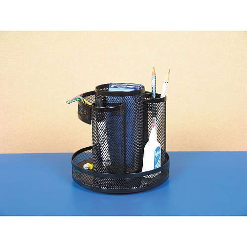 Universal Metal Mesh Rotating Desktop Organizer, 8 Compartments, Metal Mesh, 6.5" Diameter x 6.13"h, Black (UNV20022)