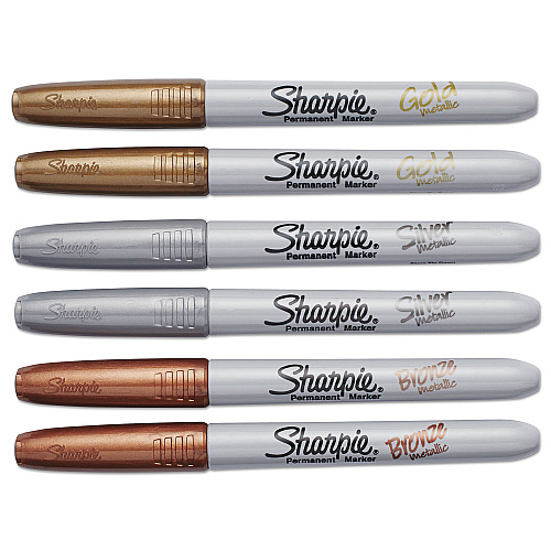 Sharpie Metallic Fine Point Permanent Markers, Fine Bullet Tip, Gold-Silver-Bronze, 6/Pack (1829201)