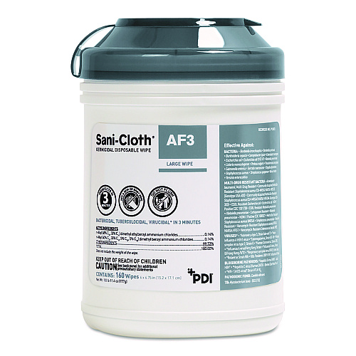 Sani-Cloth AF3 Germicidal Disposable Wipes, 6 x 6.75, White, 160 Wipes/Canister, 12 Canisters/Carton (P13872CT)