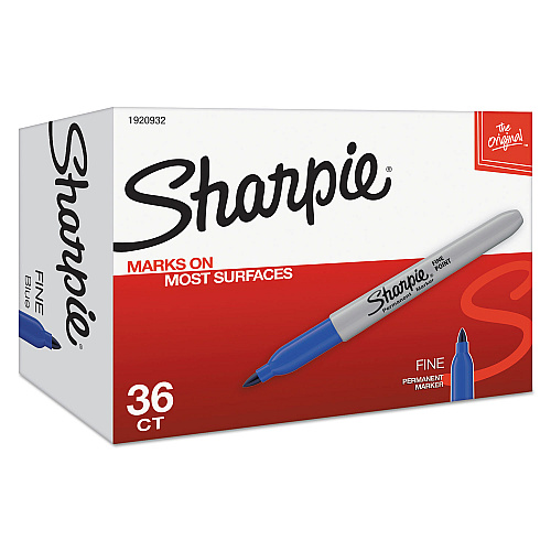 Sharpie Fine Tip Permanent Marker Value Pack, Fine Bullet Tip, Blue, 36/Pack (1920932)