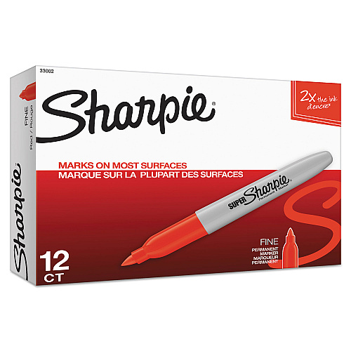Sharpie Super Permanent Marker, Fine Bullet Tip, Red, Dozen (33002)